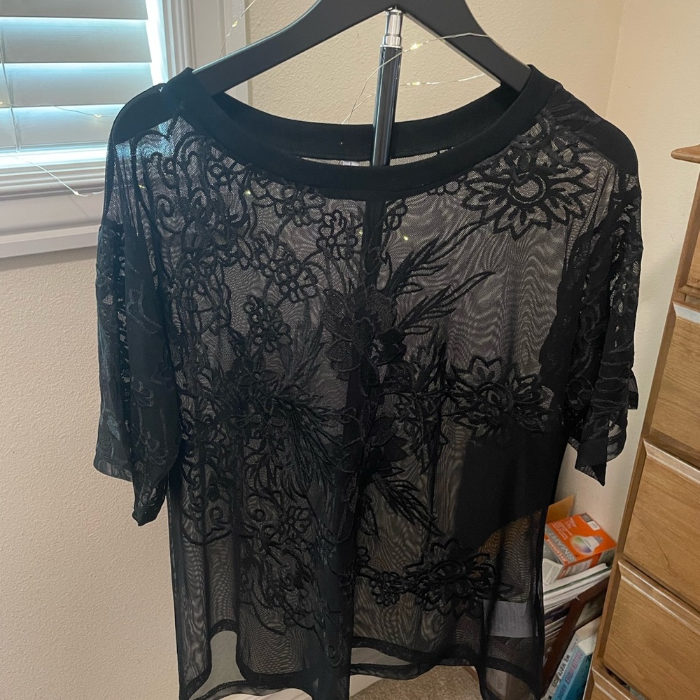 Women’s Black Sheer Floral Embroidered Top